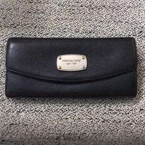 Michael Kors Black Leather Fold Over Wallet